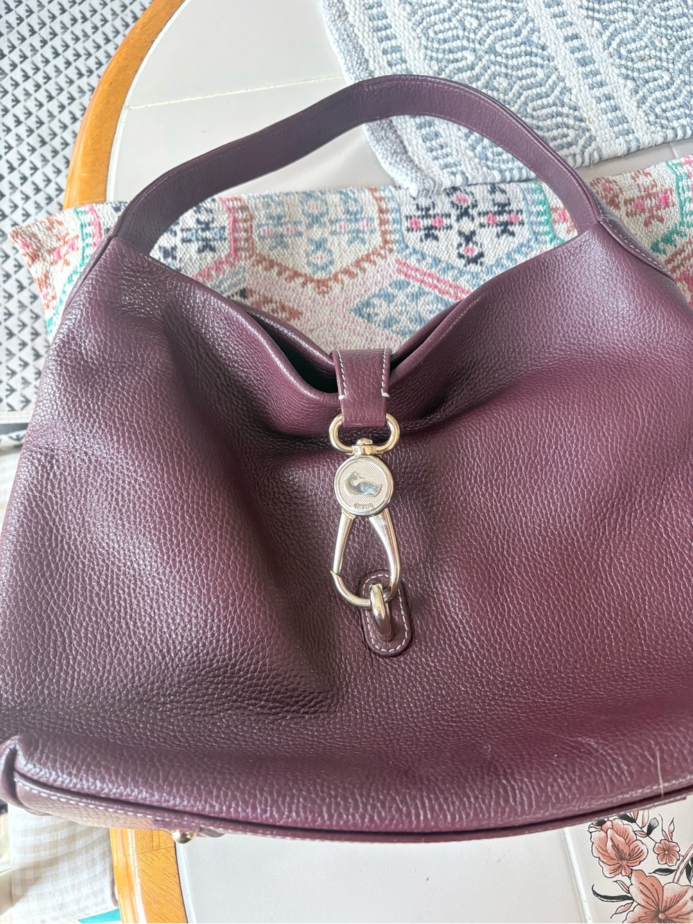 Dooney & Bourke Plum Pebbled Leather Shoulder Bag with Gold Hardware